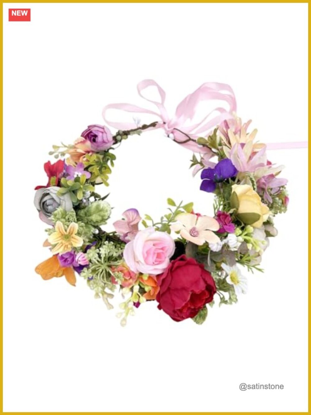 Handmade Adjustable Flower Crown Headband with Ribbon